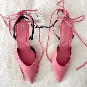 (NEW) ZARA Pink pointed toe kitten ballerina heels - size 39
